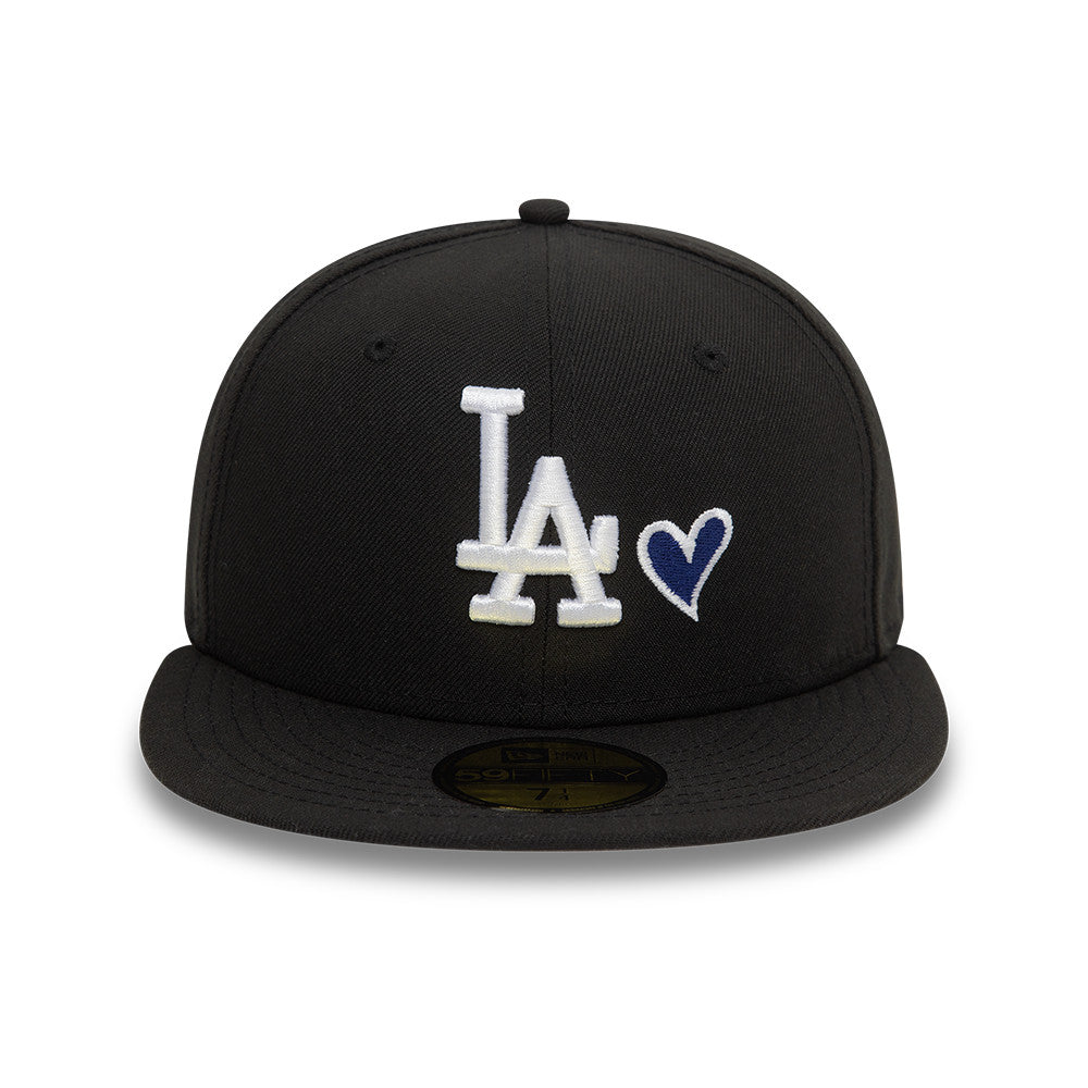 Los Angeles Dodgers MLB Heart Icon 59FIFTY Fitted New Era Black/White Official Team Hat Sports Fan Cap Official MLB Team Hat Baseball Fan Cap