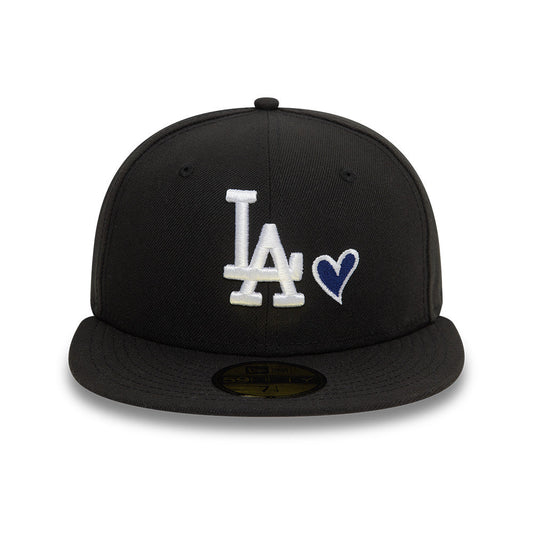 Los Angeles Dodgers MLB Heart Icon 59FIFTY Fitted New Era Black/White Official Team Hat Sports Fan Cap Official MLB Team Hat Baseball Fan Cap