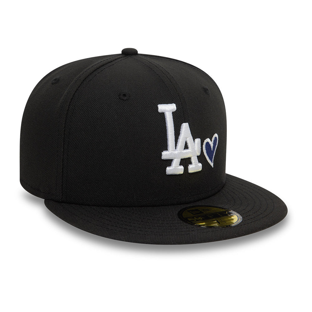 Los Angeles Dodgers MLB Heart Icon 59FIFTY Fitted New Era Black/White Official Team Hat Sports Fan Cap Official MLB Team Hat Baseball Fan Cap