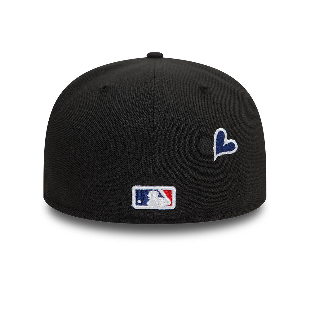 Los Angeles Dodgers MLB Heart Icon 59FIFTY Fitted New Era Black/White Official Team Hat Sports Fan Cap Official MLB Team Hat Baseball Fan Cap