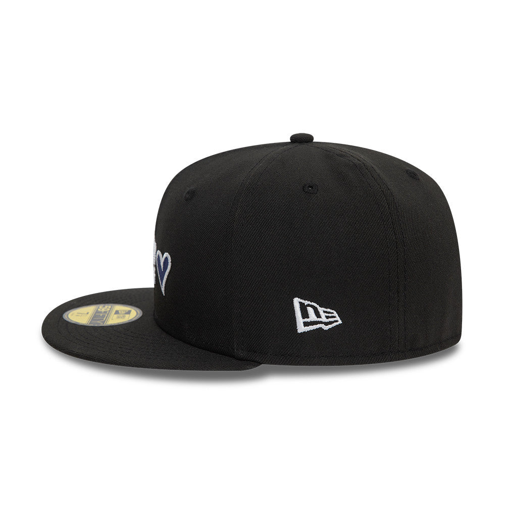 Los Angeles Dodgers MLB Heart Icon 59FIFTY Fitted New Era Black/White Official Team Hat Sports Fan Cap Official MLB Team Hat Baseball Fan Cap