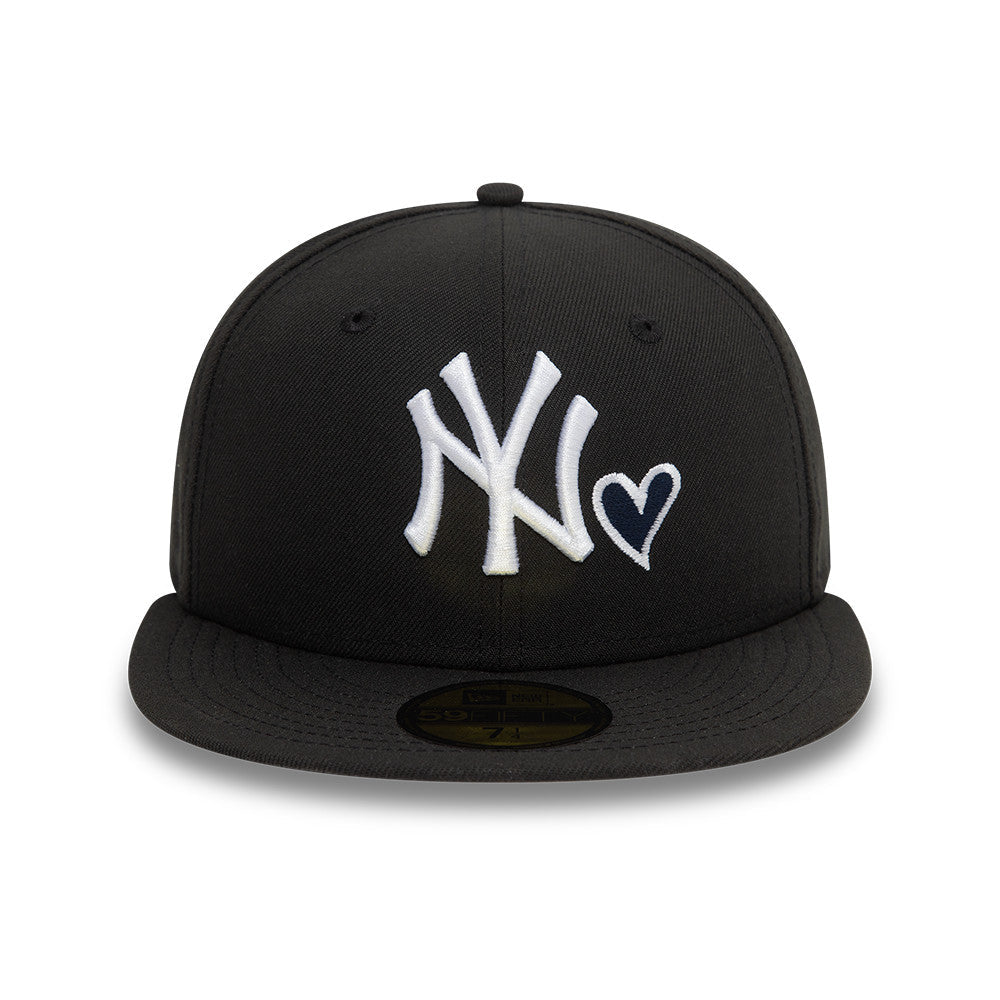 New York Yankees MLB Heart Icon 59FIFTY Fitted New Era Black/White Official Team Hat Sports Fan Cap Official MLB Team Hat Baseball Fan Cap