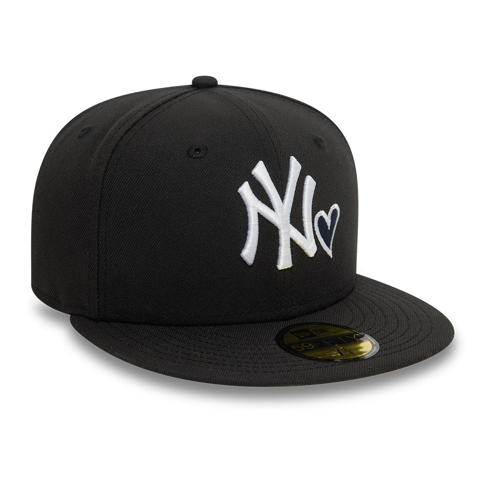 New York Yankees MLB Heart Icon 59FIFTY Fitted New Era Black/White Official Team Hat Sports Fan Cap Official MLB Team Hat Baseball Fan Cap