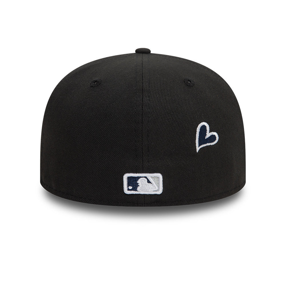 New York Yankees MLB Heart Icon 59FIFTY Fitted New Era Black/White Official Team Hat Sports Fan Cap Official MLB Team Hat Baseball Fan Cap