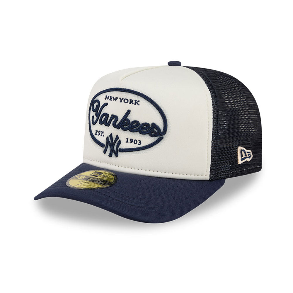 New York Yankees MLB 5950 Day Fitted Trucker A-Frame New Era White/Navy Official Team Hat Sports Fan Cap Official MLB Team Hat Baseball Fan Cap
