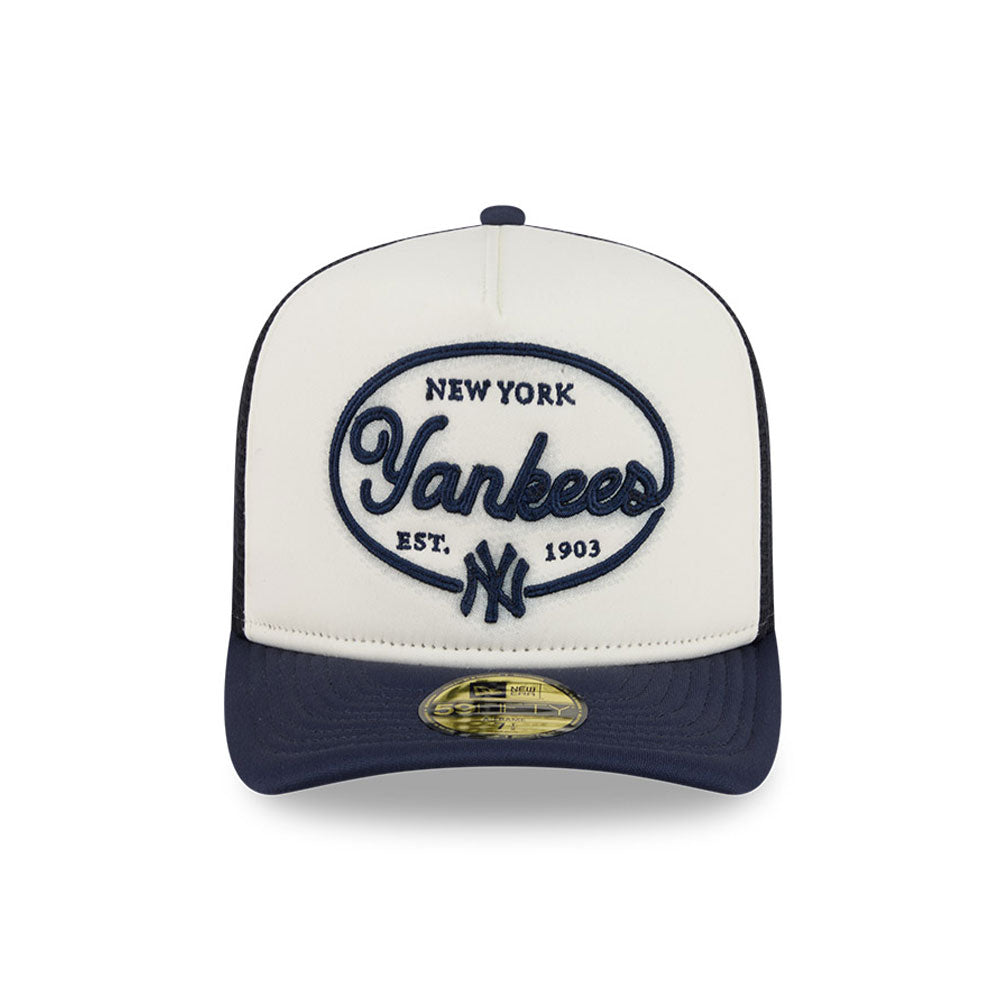 New York Yankees MLB 5950 Day Fitted Trucker A-Frame New Era White/Navy Official Team Hat Sports Fan Cap Official MLB Team Hat Baseball Fan Cap