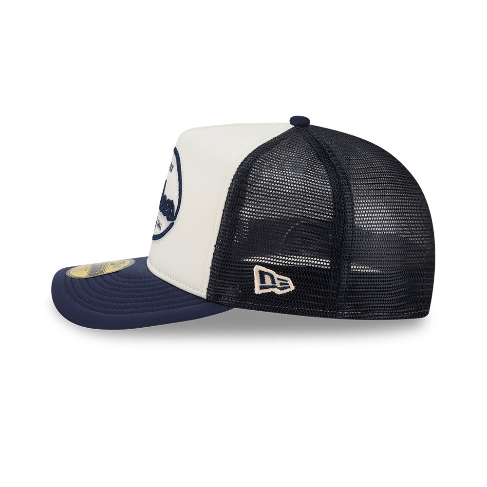 New York Yankees MLB 5950 Day Fitted Trucker A-Frame New Era White/Navy Official Team Hat Sports Fan Cap Official MLB Team Hat Baseball Fan Cap