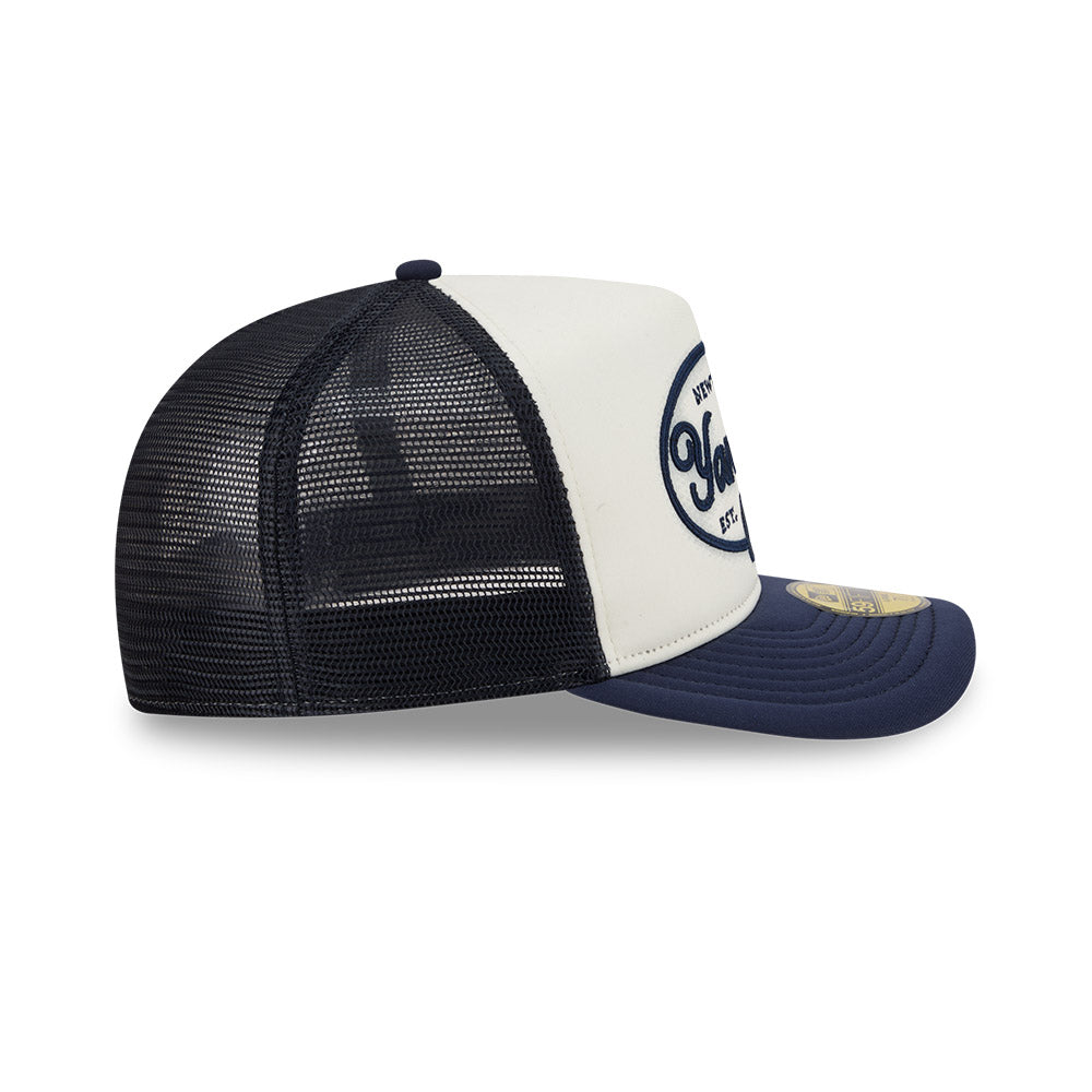 New York Yankees MLB 5950 Day Fitted Trucker A-Frame New Era White/Navy Official Team Hat Sports Fan Cap Official MLB Team Hat Baseball Fan Cap