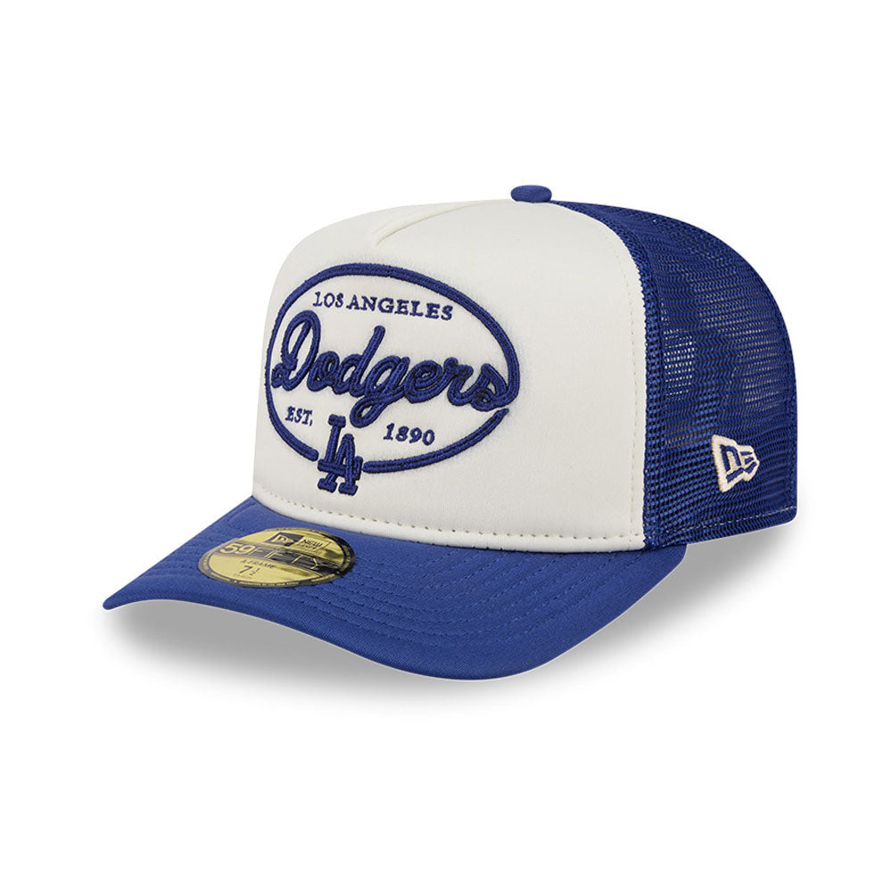 Los Angeles Dodgers MLB 5950 Day Fitted Trucker A-Frame New Era White/Blue Official Team Hat Sports Fan Cap Official MLB Team Hat Baseball Fan Cap