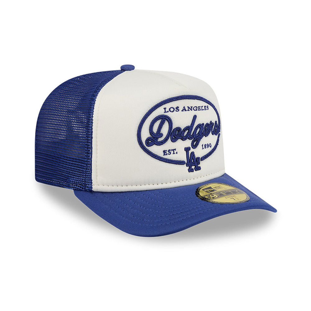 Los Angeles Dodgers MLB 5950 Day Fitted Trucker A-Frame New Era White/Blue Official Team Hat Sports Fan Cap Official MLB Team Hat Baseball Fan Cap