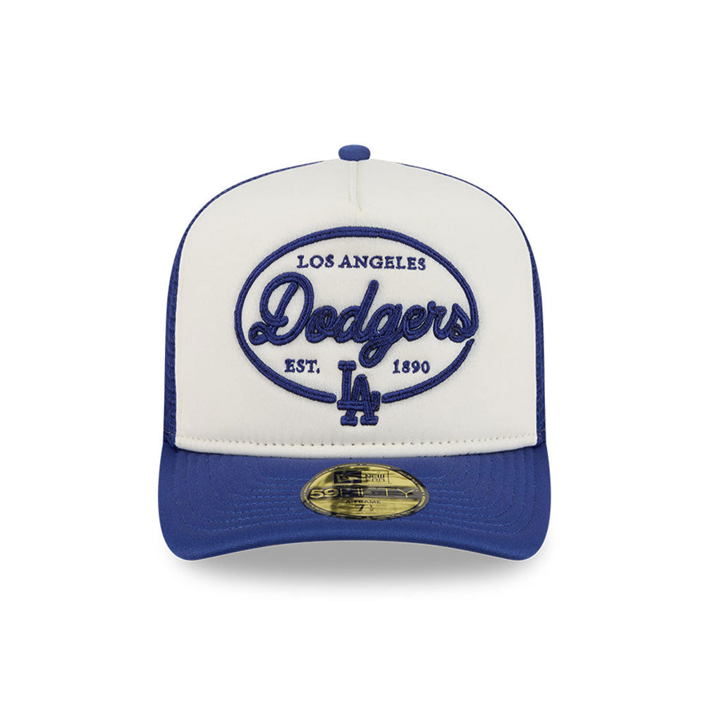 Los Angeles Dodgers MLB 5950 Day Fitted Trucker A-Frame New Era White/Blue Official Team Hat Sports Fan Cap Official MLB Team Hat Baseball Fan Cap