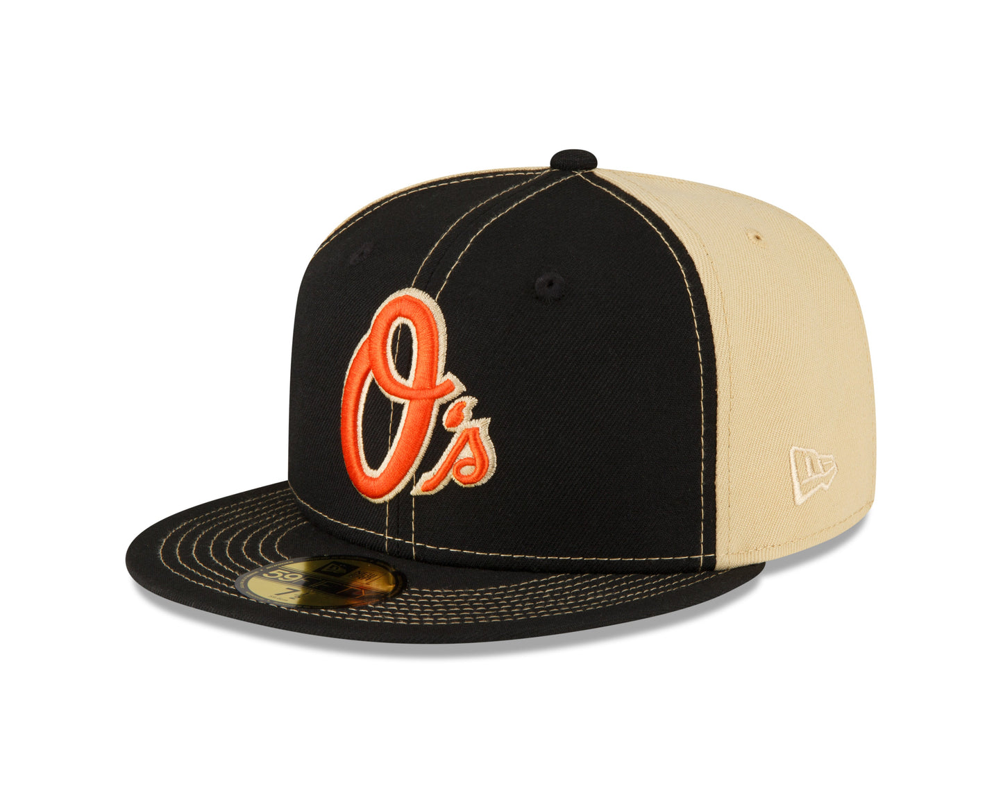 Men's Baltimore Orioles New Era Black/Vegas Gold 59FIFTY Fitted Hat Official Team Hat Sports Fan Cap Official MLB Team Hat Baseball Fan Cap