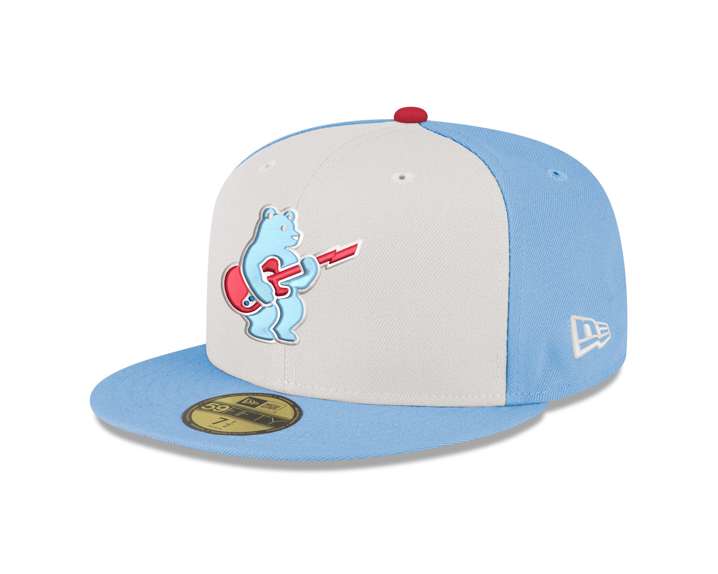 Men's Chicago Cubs New Era Chrome/ Sky Blue Guitar Bear Alternate 59FIFTY Fitted Hat Official Team Hat Sports Fan Cap Official MLB Team Hat Baseball F