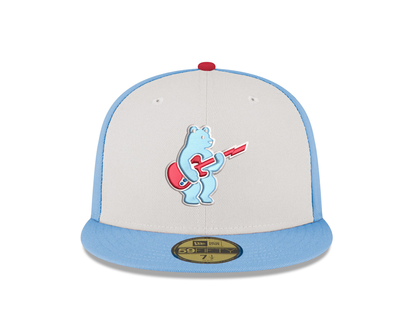 Men's Chicago Cubs New Era Chrome/ Sky Blue Guitar Bear Alternate 59FIFTY Fitted Hat Official Team Hat Sports Fan Cap Official MLB Team Hat Baseball F