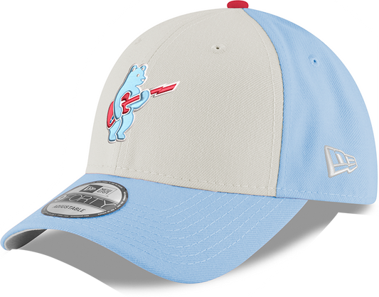 Youth Chicago Cubs Guitar Bear Alternate 9FORTY Adjustable Chrome/Sky Blue Cap By New Era Official Team Hat Sports Fan Cap Official MLB Team Hat Baseb