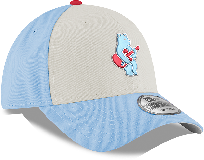 Youth Chicago Cubs Guitar Bear Alternate 9FORTY Adjustable Chrome/Sky Blue Cap By New Era Official Team Hat Sports Fan Cap Official MLB Team Hat Baseb