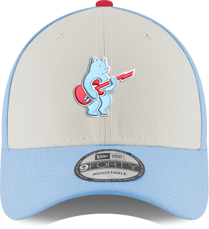 Youth Chicago Cubs Guitar Bear Alternate 9FORTY Adjustable Chrome/Sky Blue Cap By New Era Official Team Hat Sports Fan Cap Official MLB Team Hat Baseb