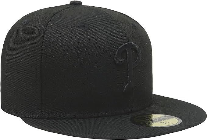 Men's Philadelphia Phillies Tonal Black On Black 59FIFTY Fitted Hat Official Team Hat Sports Fan Cap Official MLB Team Hat Baseball Fan Cap