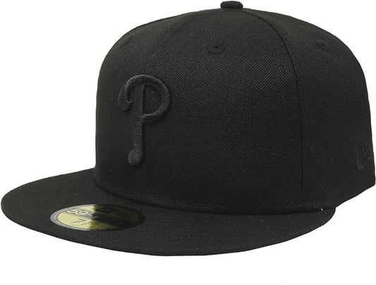 Men's Philadelphia Phillies Tonal Black On Black 59FIFTY Fitted Hat Official Team Hat Sports Fan Cap Official MLB Team Hat Baseball Fan Cap