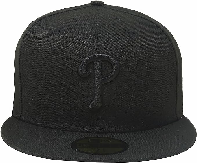 Men's Philadelphia Phillies Tonal Black On Black 59FIFTY Fitted Hat Official Team Hat Sports Fan Cap Official MLB Team Hat Baseball Fan Cap