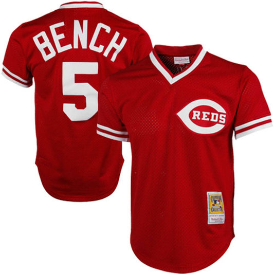 Men's Cincinnati Reds Johnny Bench Mitchell & Ness Red 1983 Authentic Cooperstown Collection Mesh Batting Practice Jersey Official Team Jersey Sports