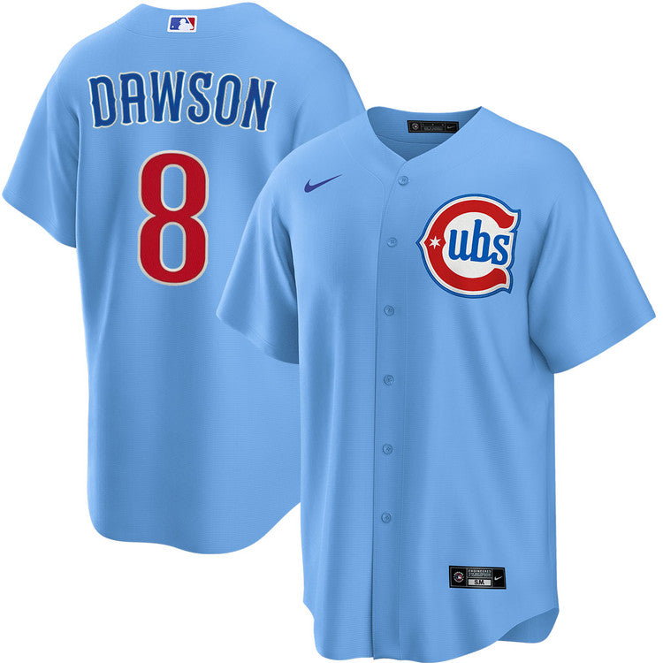 NIKE Men's Chicago Cubs Andre Dawson #8 Light Blue 2nd Alternate Replica Jersey Official Team Jersey Sports Fan Apparel Official MLB Team Jersey Baseb