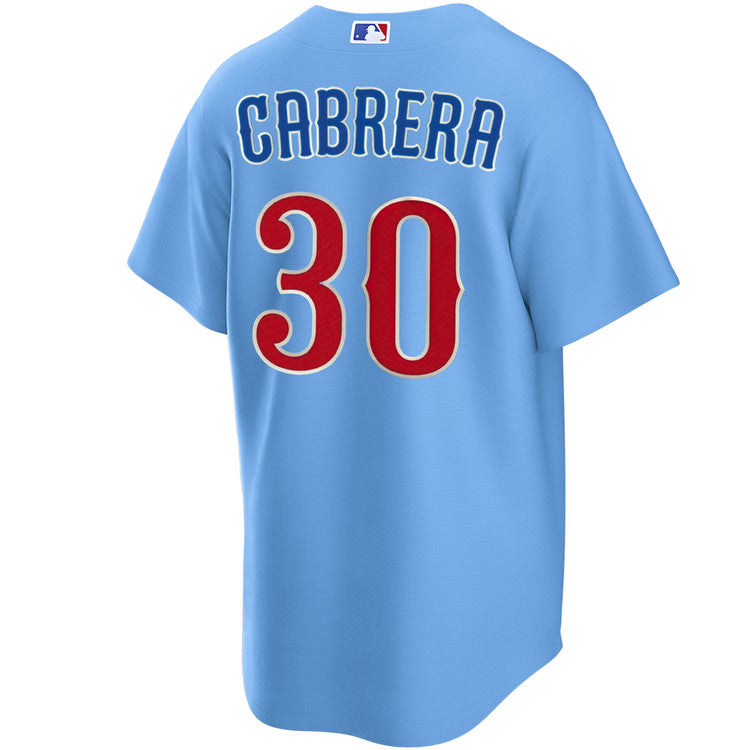 NIKE Men's Chicago Cubs Edward Cabrera #30 Light Blue 2nd Alternate Replica Jersey Official Team Jersey Sports Fan Apparel Official MLB Team Jersey Ba