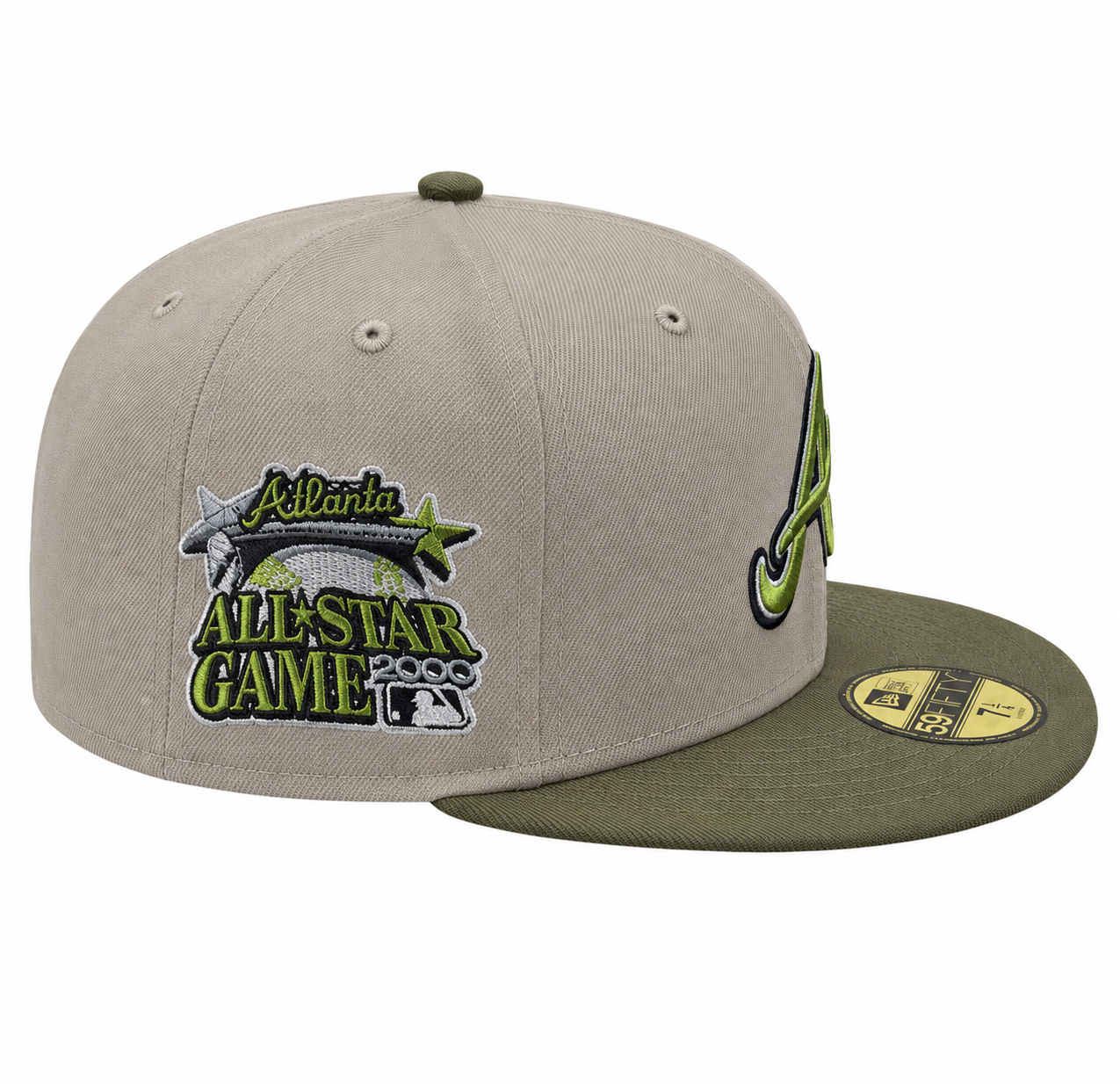 Atlanta Braves New Era 2 Tone Stone/ Green Bark Sevendust Home inspired 59FIFTY Fitted Hat Official Team Hat Sports Fan Cap Official MLB Team Hat Base