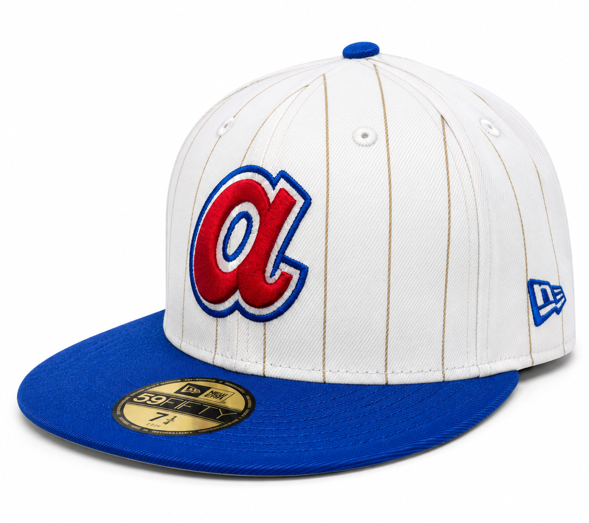 Atlanta Braves Historic Off White/Royal New Era 59FIFTY Fitted Hat Official Team Hat Sports Fan Cap Official MLB Team Hat Baseball Fan Cap