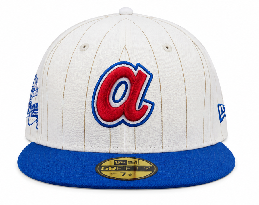 Atlanta Braves Historic Off White/Royal New Era 59FIFTY Fitted Hat Official Team Hat Sports Fan Cap Official MLB Team Hat Baseball Fan Cap