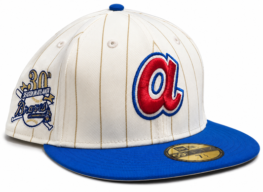 Atlanta Braves Historic Off White/Royal New Era 59FIFTY Fitted Hat Official Team Hat Sports Fan Cap Official MLB Team Hat Baseball Fan Cap