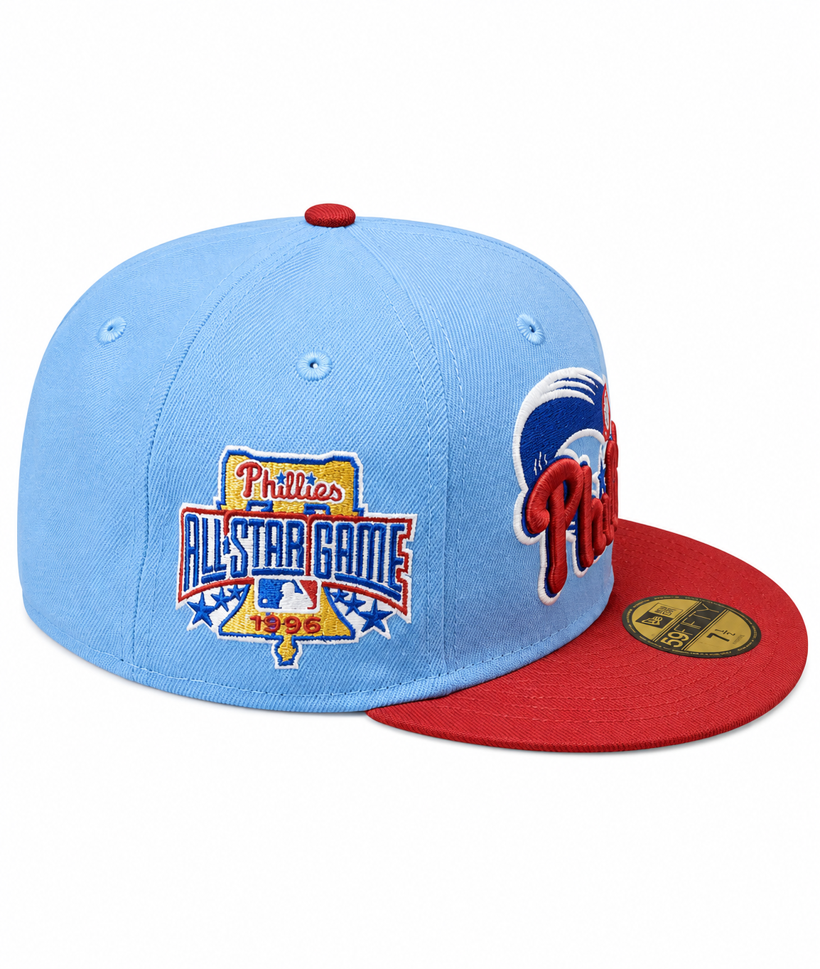Philadelphia Phillies MLB 1996 ASG 2 Tone Sky Blue/Cardinal New Era 59FIFTY Fitted Hat Official Team Hat Sports Fan Cap Official MLB Team Hat Baseball
