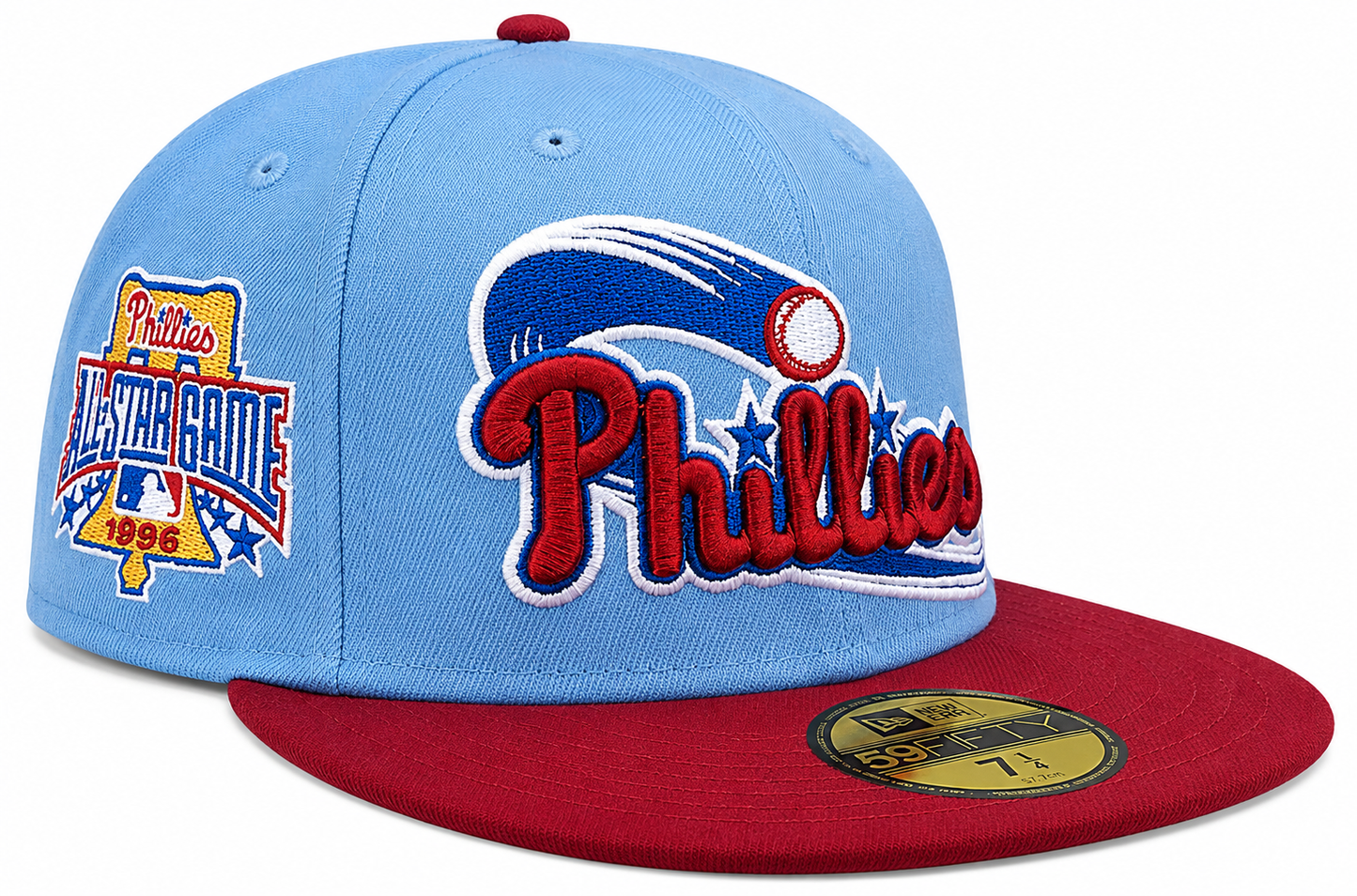 Philadelphia Phillies MLB 1996 ASG 2 Tone Sky Blue/Cardinal New Era 59FIFTY Fitted Hat Official Team Hat Sports Fan Cap Official MLB Team Hat Baseball