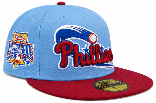 Philadelphia Phillies MLB 1996 ASG 2 Tone Sky Blue/Cardinal New Era 59FIFTY Fitted Hat Official Team Hat Sports Fan Cap Official MLB Team Hat Baseball