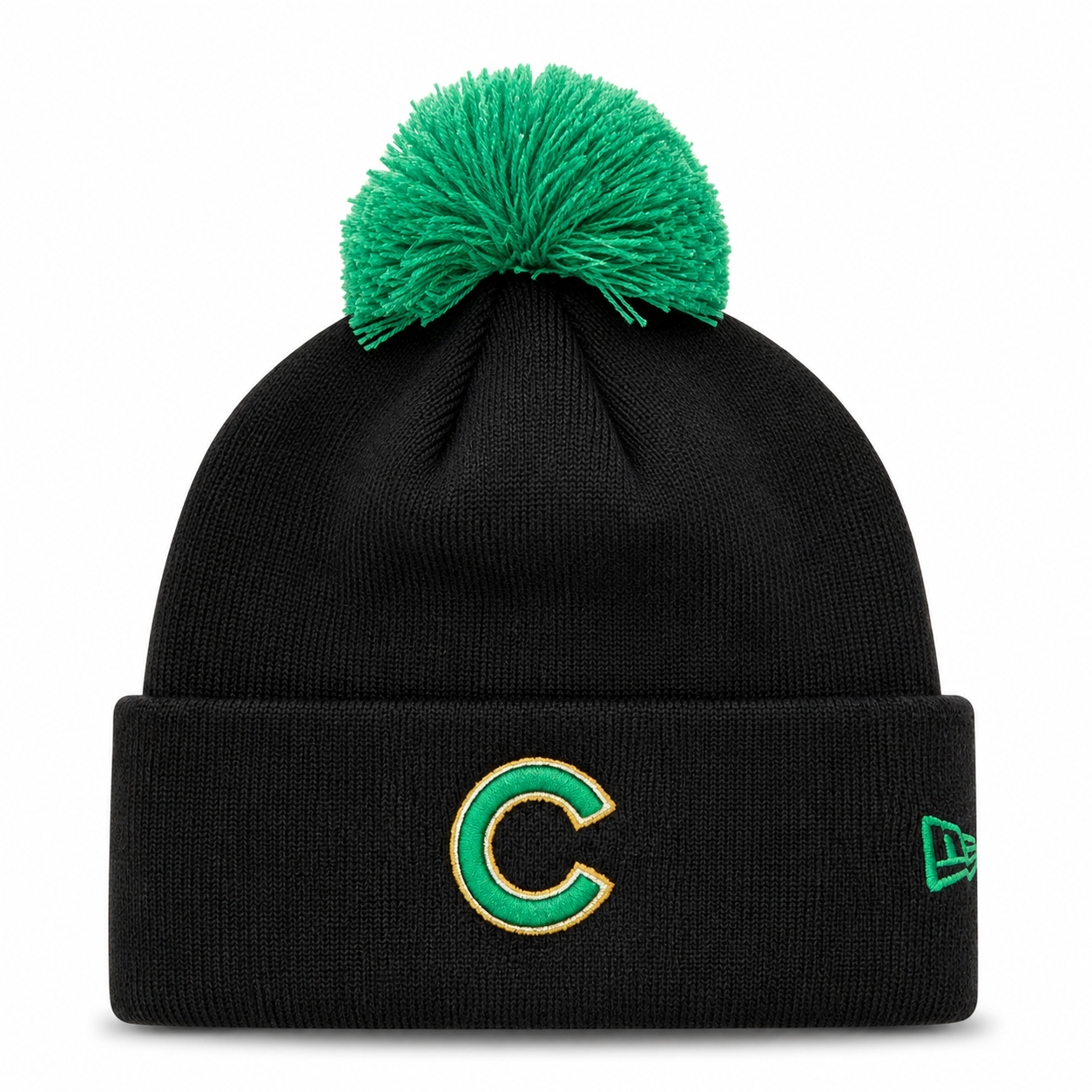 Chicago Cubs New Era Black St. Patrick's Day Cuffed Knit Hat with Pom Official Team Hat Sports Fan Cap Official MLB Team Hat Baseball Fan Cap