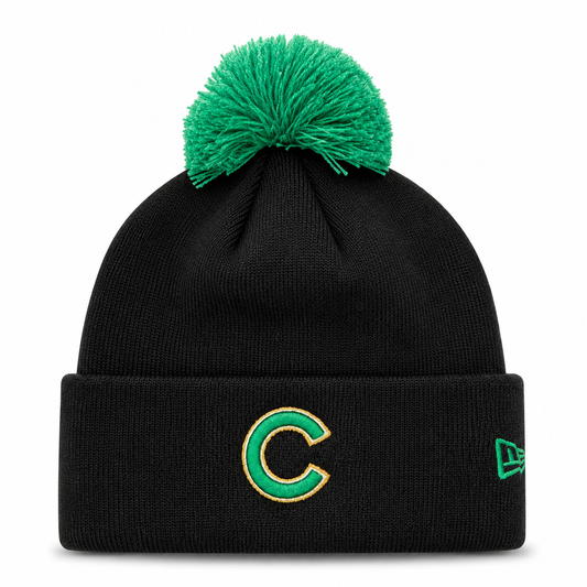 Chicago Cubs New Era Black St. Patrick's Day Cuffed Knit Hat with Pom Official Team Hat Sports Fan Cap Official MLB Team Hat Baseball Fan Cap