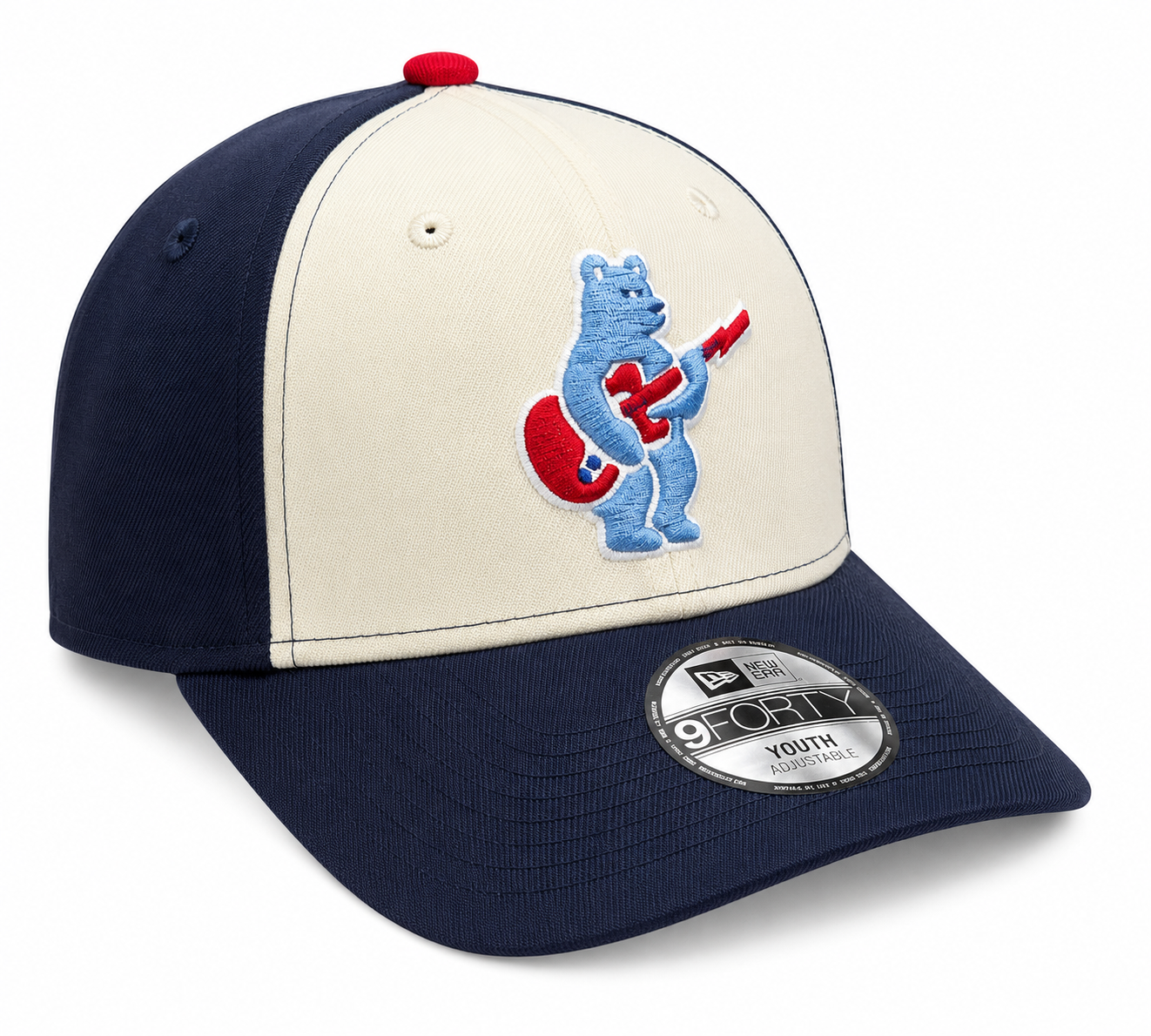 Youth Chicago Cubs Alternate 2 Guitar Bear 9FORTY Adjustable Chrome/Navy Blue Cap By New Era Official Team Hat Sports Fan Cap Official MLB Team Hat Ba