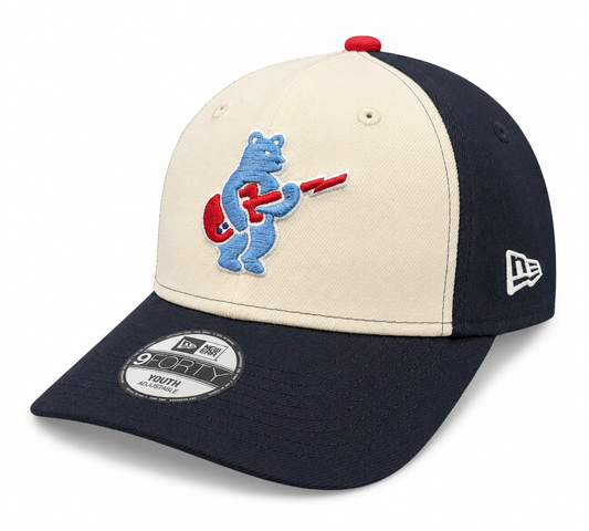 Youth Chicago Cubs Alternate 2 Guitar Bear 9FORTY Adjustable Chrome/Navy Blue Cap By New Era Official Team Hat Sports Fan Cap Official MLB Team Hat Ba
