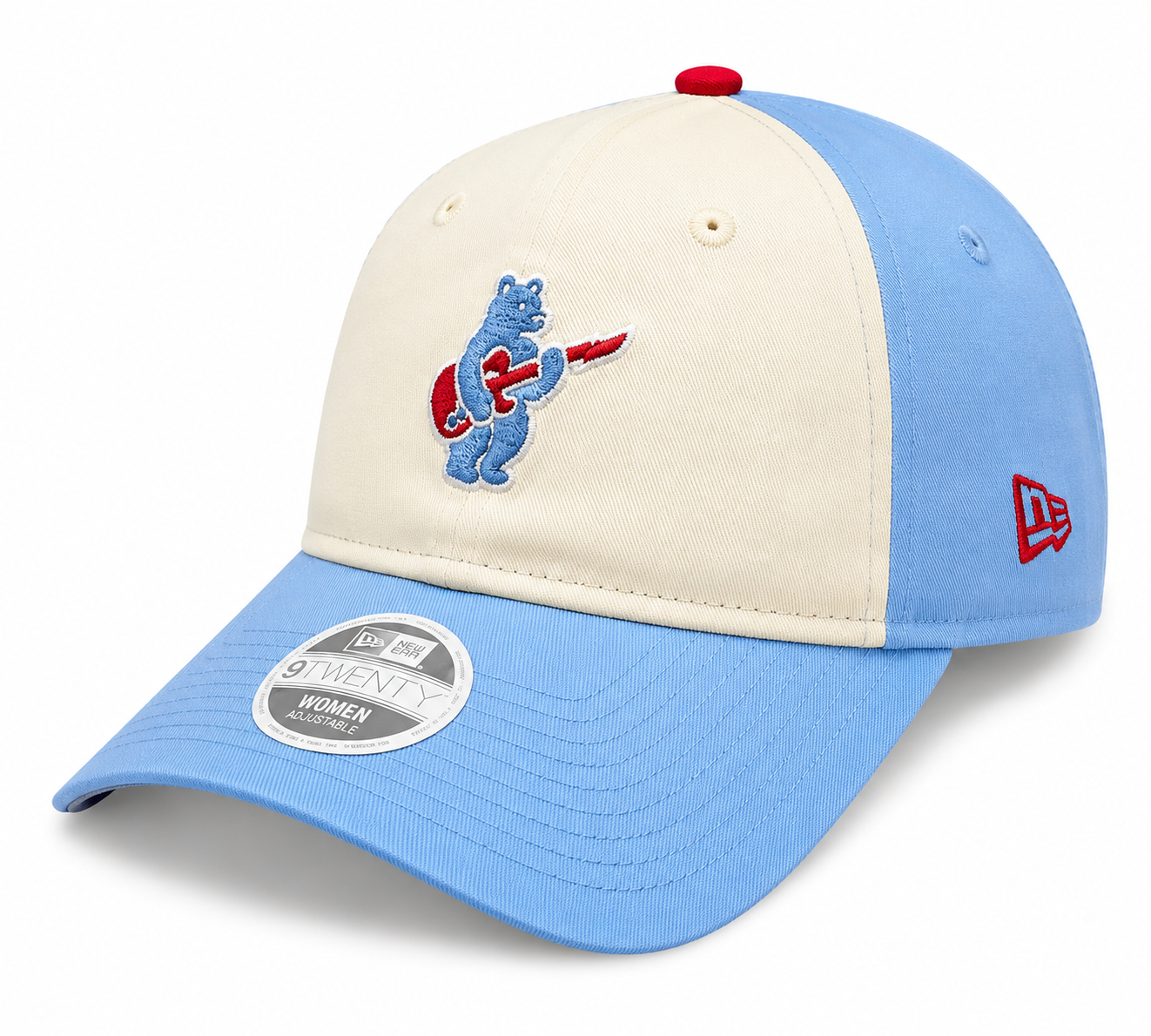 Women's Chicago Cubs Guitar Bear Alternate Micro Baby Blue New Era 9TWENTY Adjustable Hat Official Team Hat Sports Fan Cap Official MLB Team Hat Baseb