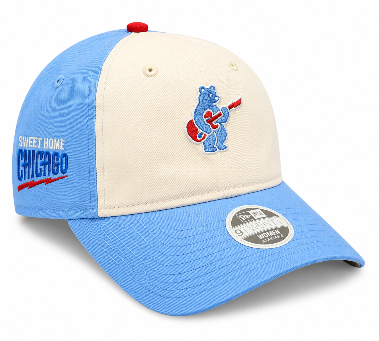 Women's Chicago Cubs Guitar Bear Alternate Micro Baby Blue New Era 9TWENTY Adjustable Hat Official Team Hat Sports Fan Cap Official MLB Team Hat Baseb