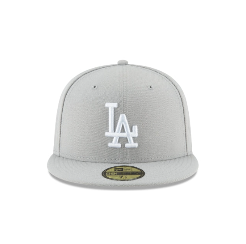 Los Angeles Dodgers MLB League Essential 59FIFTY Fitted New Era Gray/White Official Team Hat Sports Fan Cap Official MLB Team Hat Baseball Fan Cap