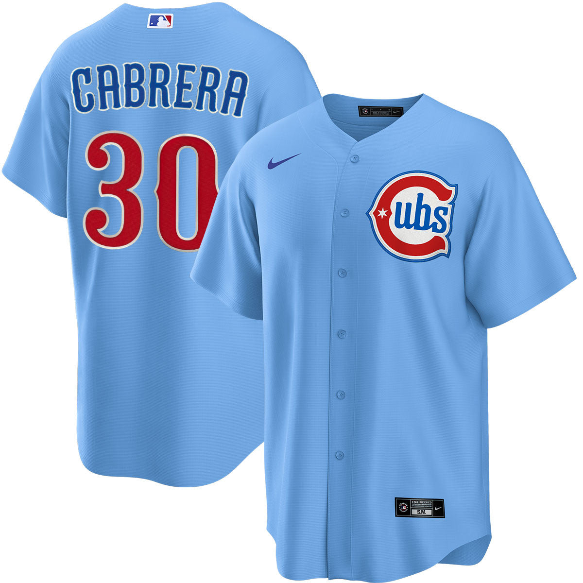 NIKE Men's Chicago Cubs Edward Cabrera Light Blue 2nd Alternate Replica Jersey Official Team Jersey Sports Fan Apparel Official MLB Team Jersey Baseba