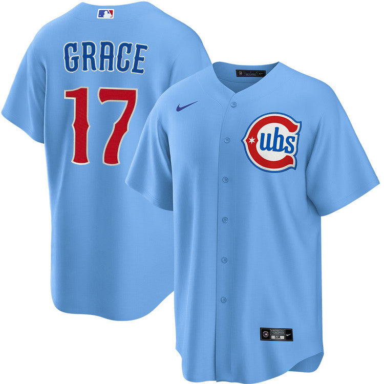 NIKE Men's Chicago Cubs Mark Grace #17 Light Blue 2nd Alternate Replica Jersey Official Team Jersey Sports Fan Apparel Official MLB Team Jersey Baseba
