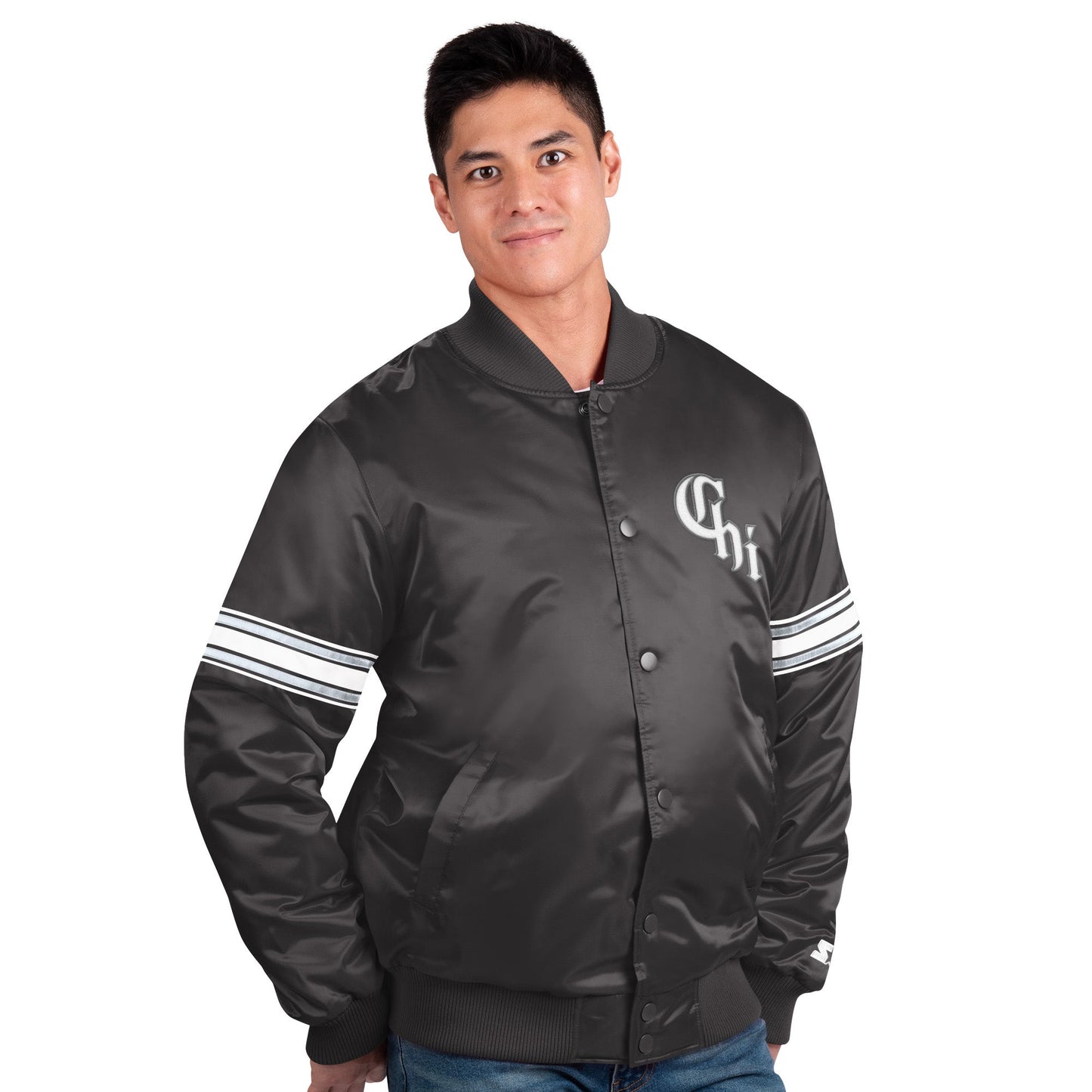 Men's Chicago White Sox City Connect Pick & Roll Starter Satin Jacket-Black Official Sports Fan Gear MLB Fan Gear Popular Style
