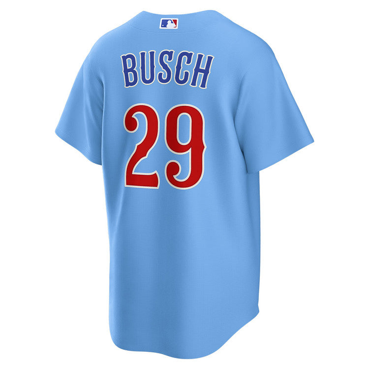 NIKE Men's Chicago Cubs Michael Busch #29 Light Blue 2nd Alternate Replica Jersey Official Team Jersey Sports Fan Apparel Official MLB Team Jersey Bas