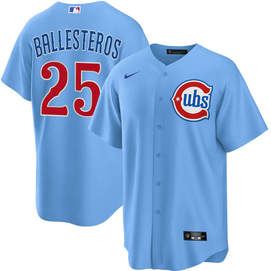 NIKE Men's Chicago Cubs Moises Ballesteros Light Blue 2nd Alternate Replica Jersey Official Team Jersey Sports Fan Apparel Official MLB Team Jersey Ba