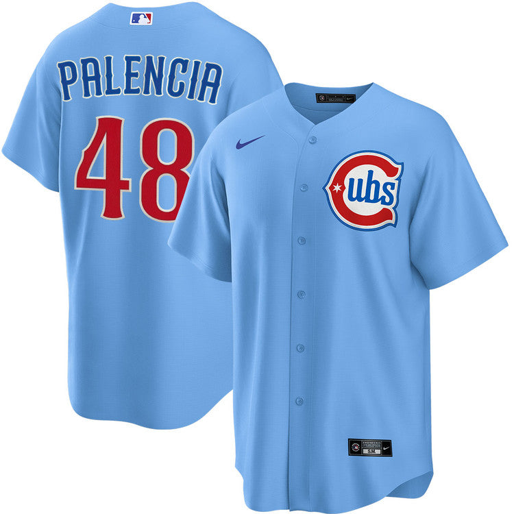 NIKE Men's Chicago Cubs Daniel Palencia #48 Light Blue 2nd Alternate Replica Jersey Official Team Jersey Sports Fan Apparel Official MLB Team Jersey B