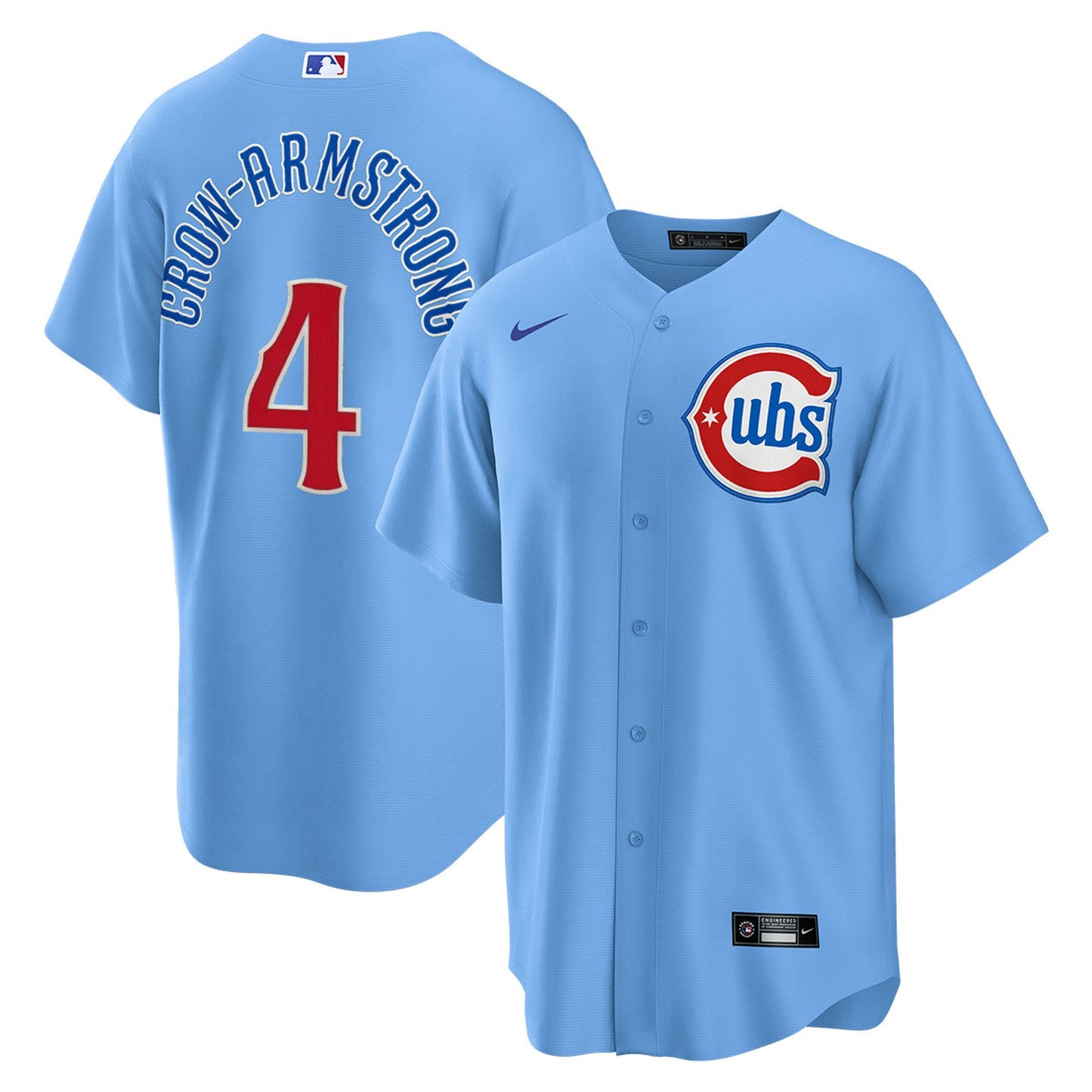 NIKE Men's Chicago Cubs Pete Crow-Armstrong #4 Light Blue 2nd Alternate Replica Jersey Official Team Jersey Sports Fan Apparel Official MLB Team Jerse