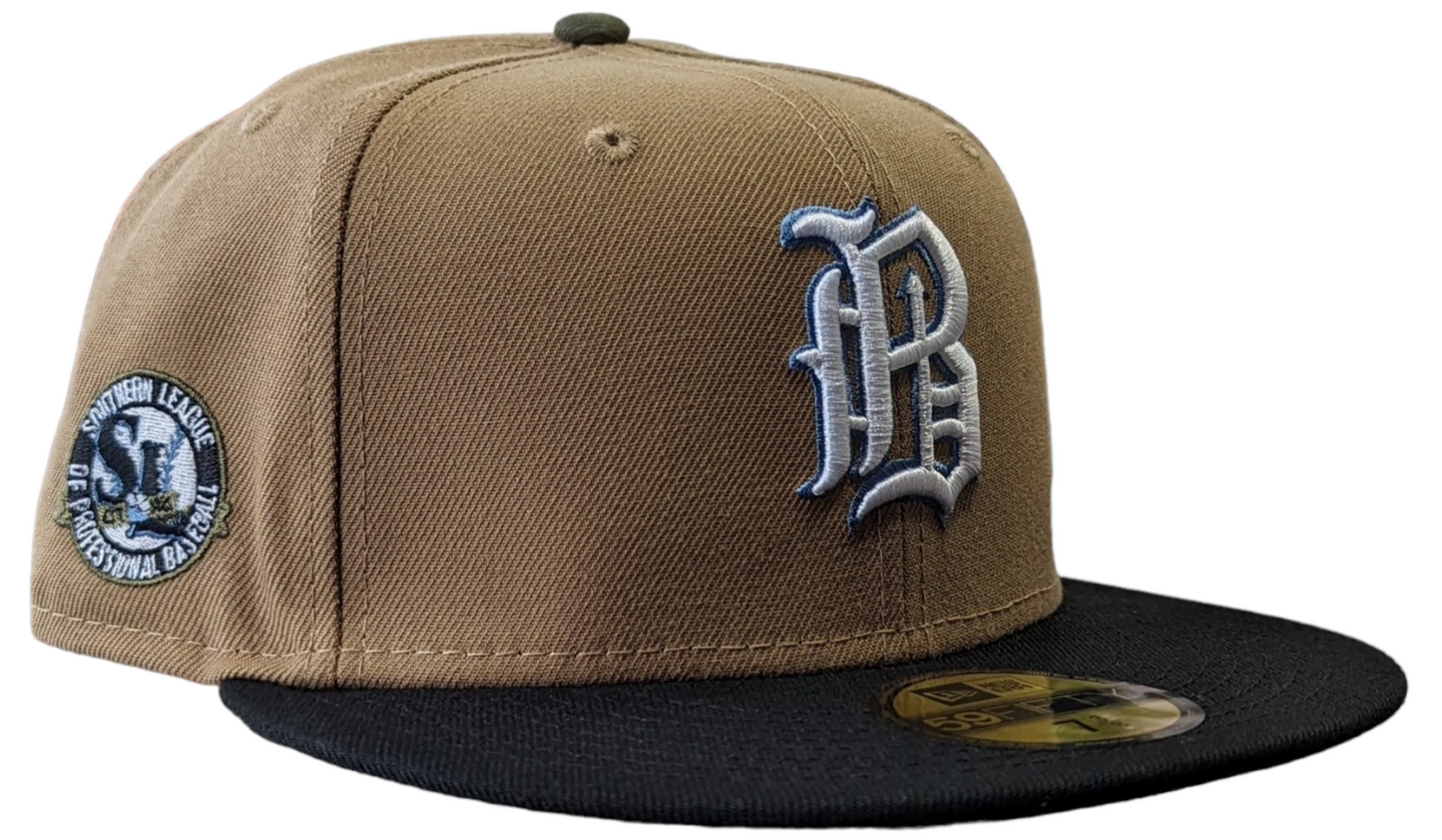 Birmingham Barons "Biff" New Era Southern League Khaki/Black/Olive 59FIFTY Fitted Hat Official Team Hat Sports Fan Cap Official MLB Team Hat Baseball