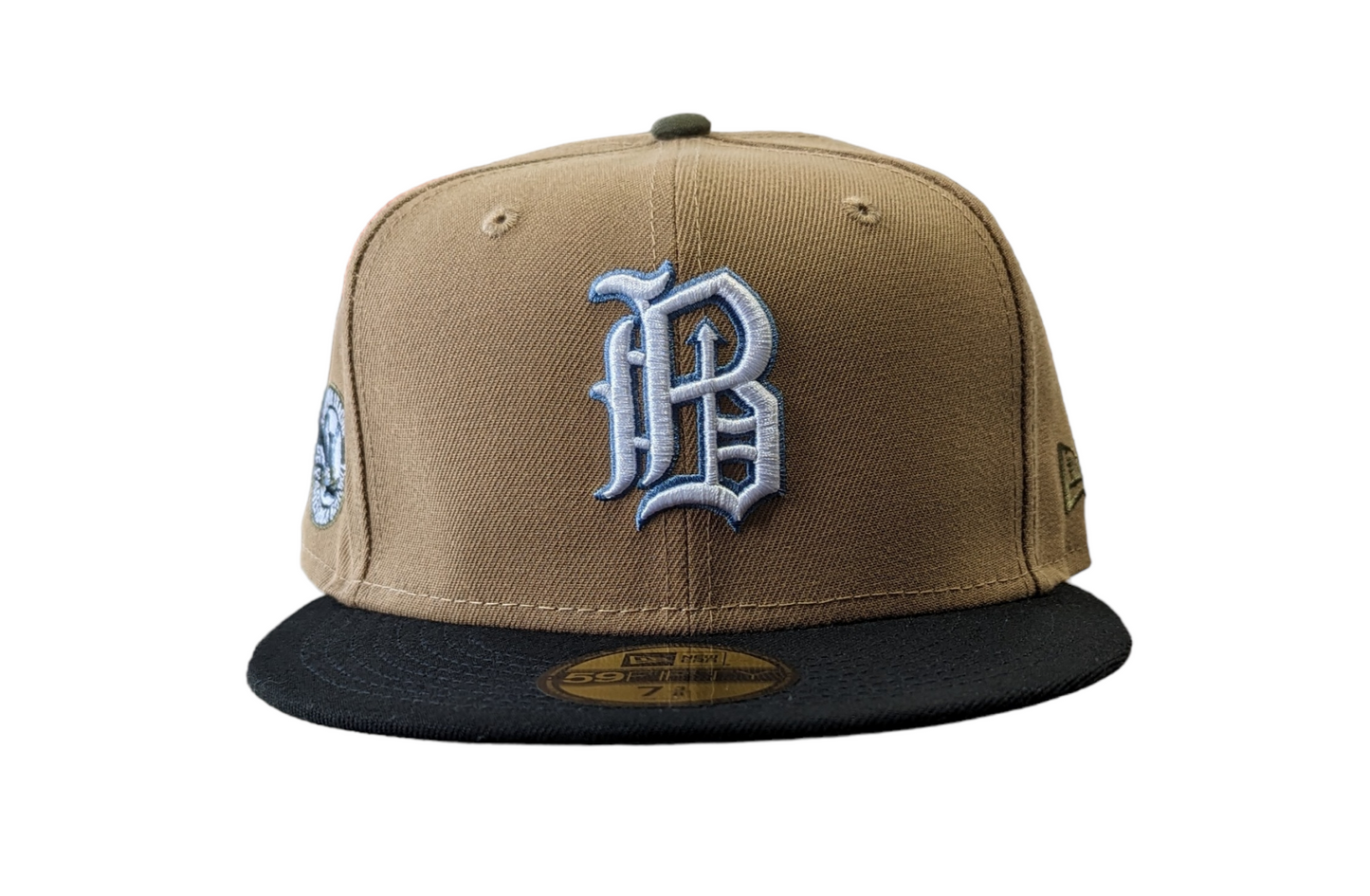 Birmingham Barons "Biff" New Era Southern League Khaki/Black/Olive 59FIFTY Fitted Hat Official Team Hat Sports Fan Cap Official MLB Team Hat Baseball